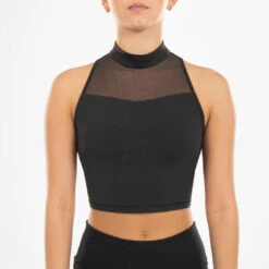 Crop Top Voor Moderne Dans Dames Opstaande Kraag Zwart -Kledij Verkoop crop top voor moderne dans dames opstaande kraag zwart 5