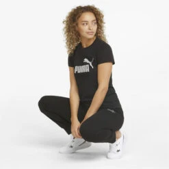 Essentials+ T-shirt Met Metallic Logo Dames PUMA -Kledij Verkoop essentials t shirt met metallic logo dames puma 3