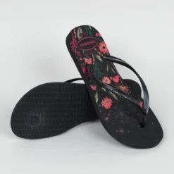 Havaianas Slippers Voor Dames Slim Floral Zwart -Kledij Verkoop slippers voor dames slim floral zwart 3