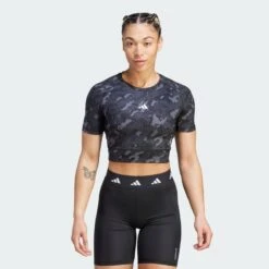 ADIDAS Techfit Camo Print Crop Training T-shirt